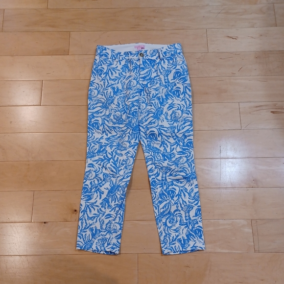 Lilly Pulitzer Sadie Stretch Crop Chino Pants Resort White Blue On A Roll - Picture 6 of 10